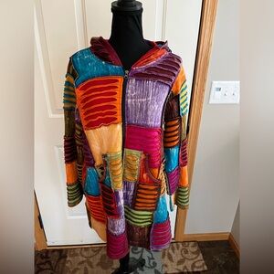 Women’s Greater Good Network cotton patchwork long full zip hoodie cardigan. S/M